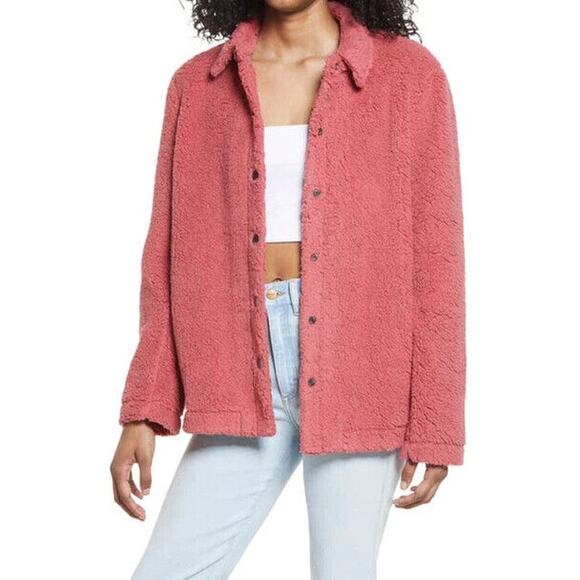 BP. NEW $59 Snap Front Teddy Shirt Jacket in Red Slate Medium - Picture 1 of 3